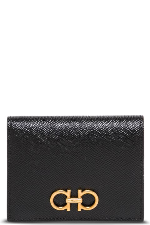 Ferragamo Accessories for Women Ferragamo 'gancini' Black Bifold Wallet In Grained Leather Woman