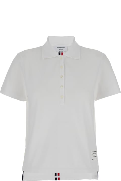 Topwear for Women Thom Browne Relaxed Fit Short Sleeve Polo W/ Center Back Rwb Stripe In Classic Pique