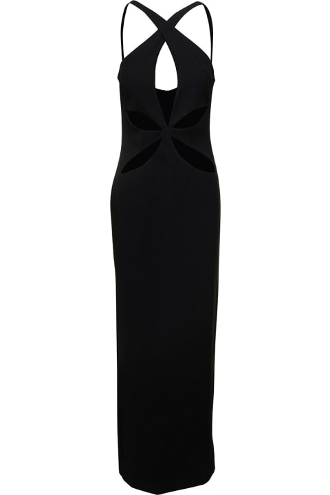 Black Halterneck Petal Cutout Dress In Tech Fabric Woman