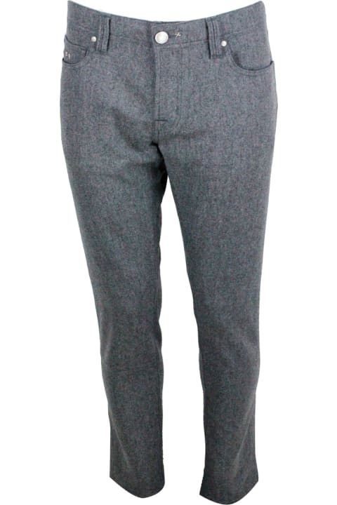 Leonardo Zip Trousers In Fine Semi-carded Wool Flannel By Vitale Barberis Canonico With 5 Pockets With Zip And Button Closure