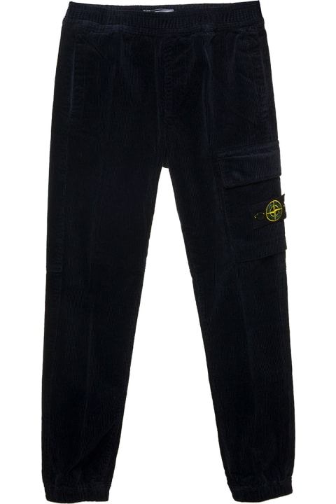 Stone Island Junior Bottoms for Boys Stone Island Junior Blue Pants With Elastic Waistband And Logo Patch In Corduroy Boy