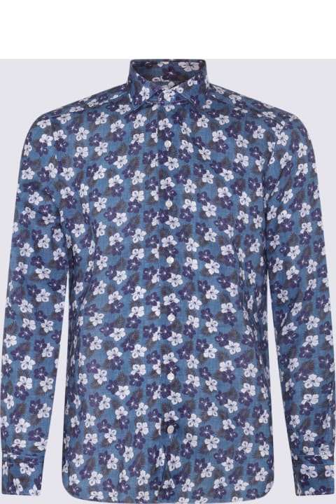 Fashion for Men Barba Napoli Blue Linen Shirt