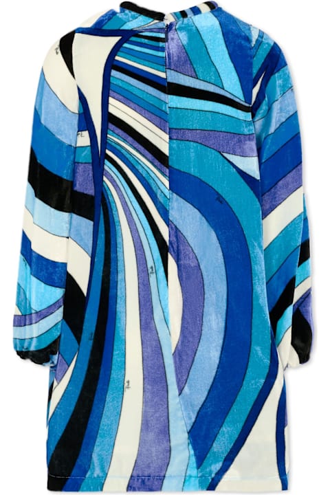 Pucci for Men Pucci Blue Dress For Girl With Marble Print