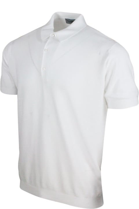 Short-sleeved Polo Shirt In Extrafine Piqué Cotton Thread With Three Buttons