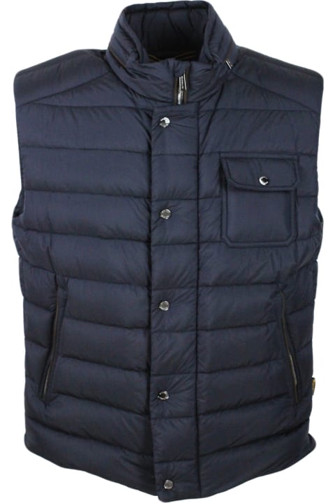 Moorer for Men Moorer Sleeveless Vest Padded With Real Goose Down With Concealed Hood And Front Zip And Button Closure