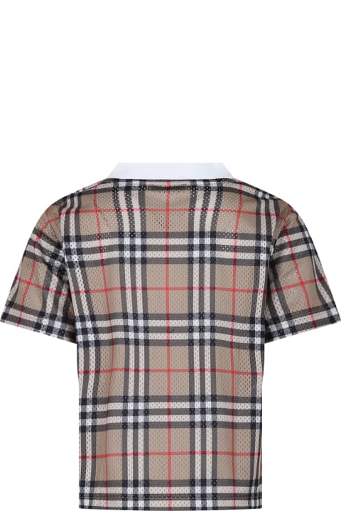 Beige T-shirt For Boy With Iconic Vintage Check