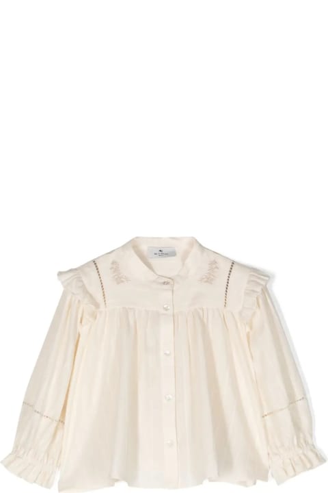 Topwear for Girls Etro Beige Pinstripe Blouse With Ruffles And Embroidery