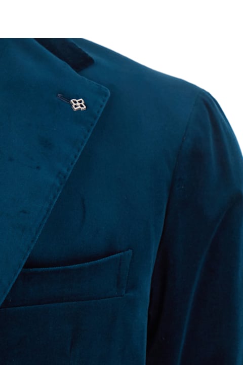 Tagliatore for Men Tagliatore Blue Jacket With Classic Revers And Logo Pin In Velvet Man