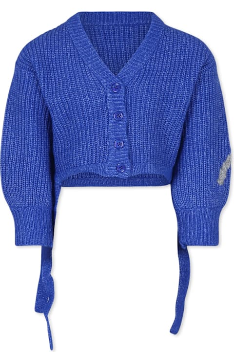 MSGM for Kids MSGM Blue Crop Cardigan For Girl With Logo