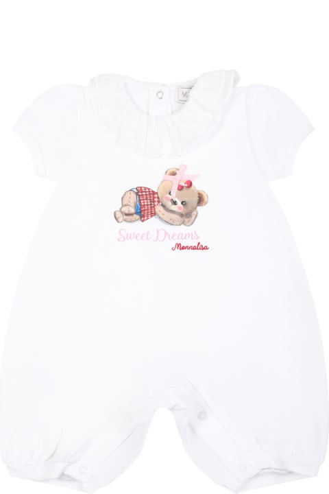 Bodysuits & Sets for Baby Girls Monnalisa White Romper For Baby Girl With Bear Print