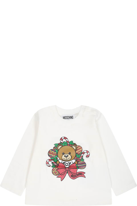 ベビーガールズ Tシャツ＆ポロシャツ Moschino White T-shirt For Baby Kids With Teddy Bear And Logo