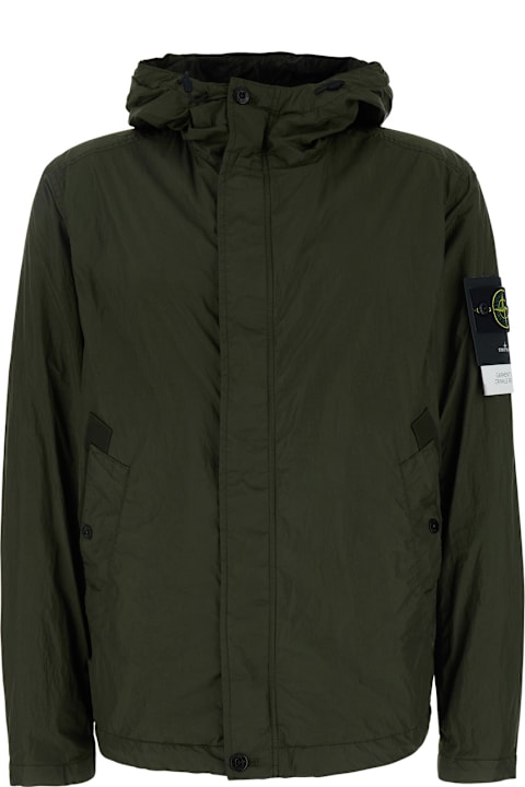 Stone Island Coats & Jackets for Men Stone Island 'creancle' Green Jacket With Hood And Logo Patch On The Sleeve In Tech Fabric Man