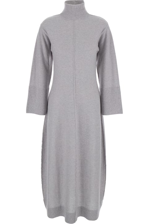 ウィメンズ Antonelliのワンピース＆ドレス Antonelli 'diomede' Long Grey Dress With High Neck In Wool Blend Woman