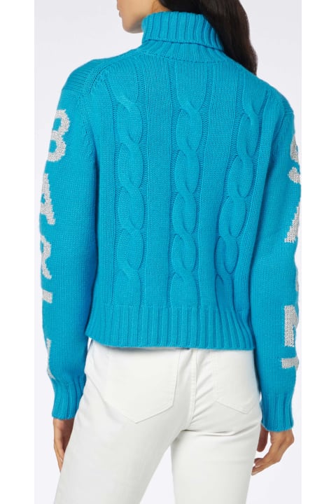 Homeware MC2 Saint Barth Woman Turtleneck Braided Sweater With Saint Barth Jacquard