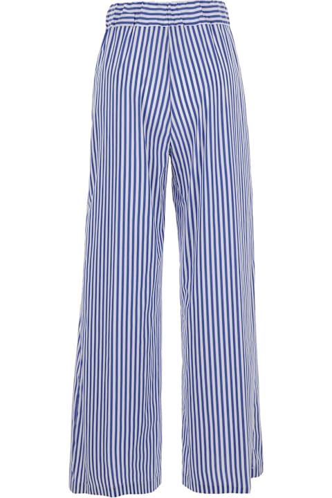 SEMICOUTURE for Women SEMICOUTURE 'jhonny' Blue Pants With Elastic Waist And All-over Striped Motif In Cotton Blend Stretch Woman