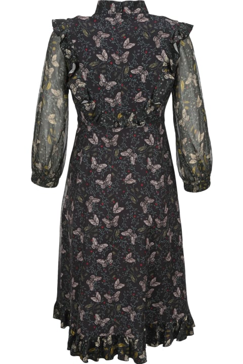Frilled Butterfly Print Dress