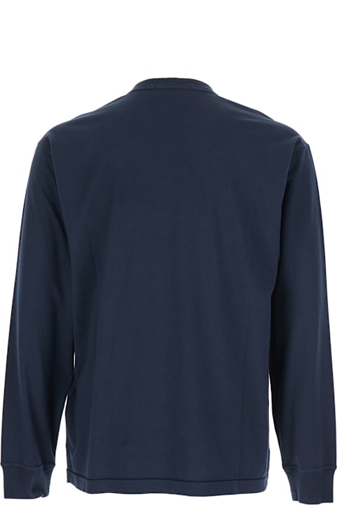 Homeware Stone Island Blue Crewneck Sweater With Logo Patch In Cotton Man