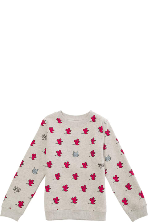 Emile Et Ida Sweaters & Sweatshirts for Girls Emile Et Ida Grey Crewneck Sweatshirt With Mouse And Cat Print In Bio Cotton Girl
