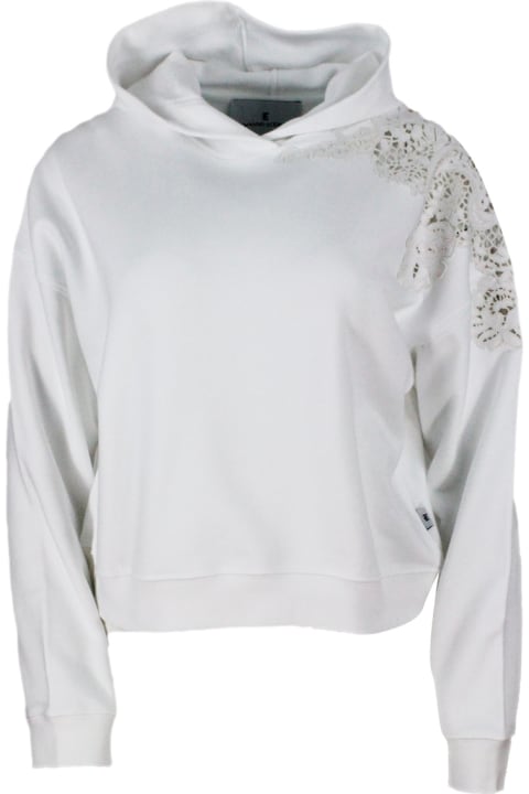 Ermanno Scervino Fleeces & Tracksuits for Women Ermanno Scervino Long-sleeved Crewneck Sweatshirt With Hood With Macrame 'inserts On The Shoulder