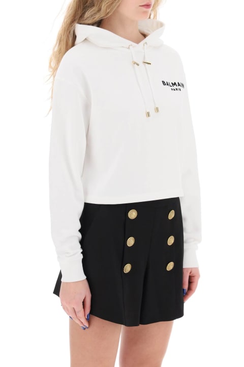 Fleeces & Tracksuits for Women Balmain Cropped Hoodie With Flocked Logo