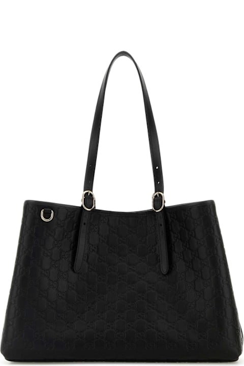 Gucci Black Leather Large Gg Emblem Shopping Bag