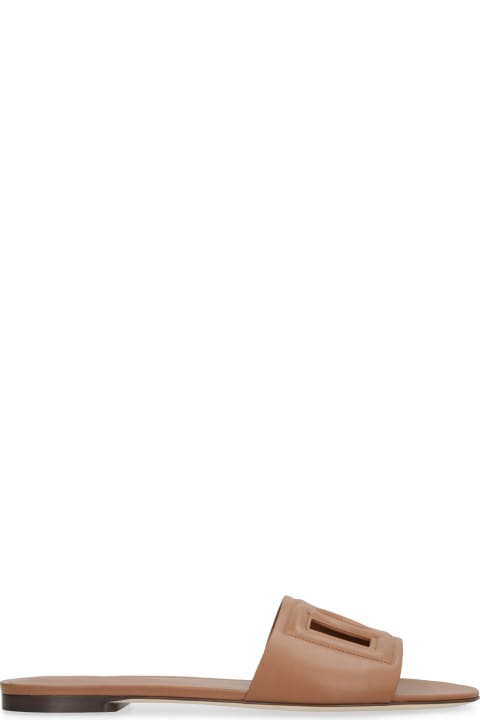 Dolce & Gabbana Leather Slides With Logo