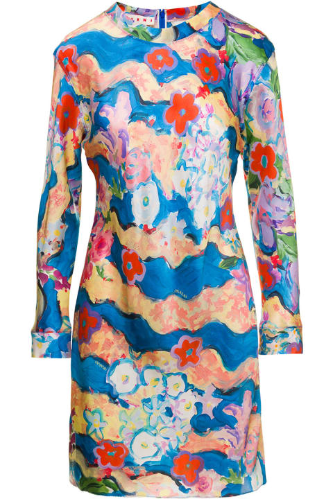 ウィメンズ新着アイテム Marni Multicolor Long Sleeves Mini Dress With Julie Print Woman Marni
