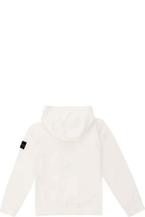 Topwear for Boys Stone Island Junior White Hoodie With Logo Patch In Cotton Boy