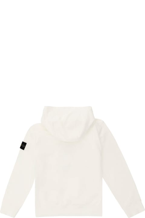 ボーイズ トップス Stone Island Junior White Hoodie With Logo Patch In Cotton Boy