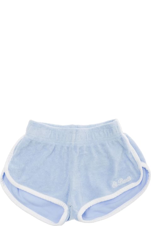 Fashion for Kids MC2 Saint Barth Light Blue Shorts With Logo Lettering Embroidery In Cotton Blend Baby