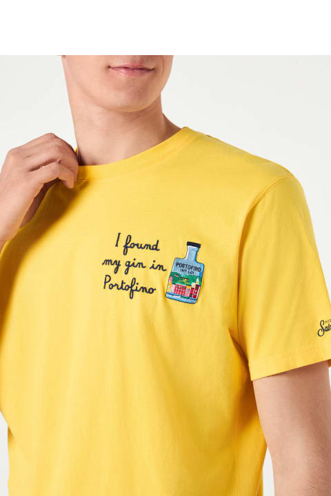 Fashion for Men MC2 Saint Barth Man Cotton T-shirt With I Found My Gin In Portofino Embroidery | Portofino Dry Gin Special Edition
