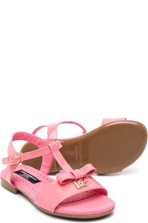 Dolce & Gabbana for Baby Girls Dolce & Gabbana Blush Pink Patent Leather Sandals With Dg Logo