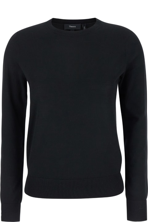 Homeware Theory Black Crewneck Sweater In Wool Woman