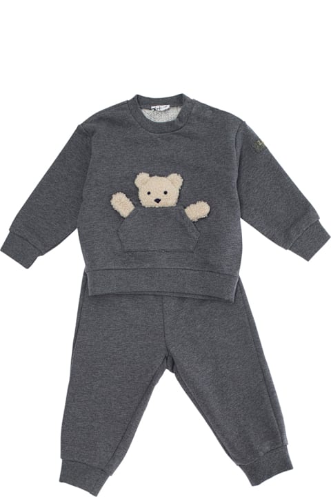 Il Gufo Bodysuits & Sets for Baby Girls Il Gufo Grey Sweater And Pants Set With Bear Decoration In Cotton Baby