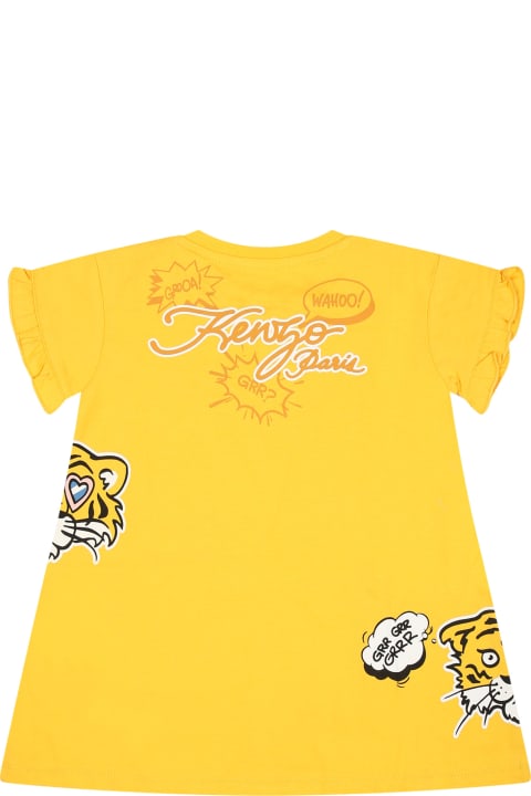 Kenzo Kids Kenzo Kids Yellow Dress For Baby Girl With Printing And Logo