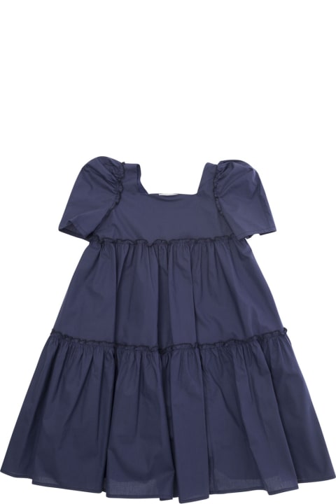 Dresses for Girls Monnalisa Blue Flounced Dress In Cotton Girl