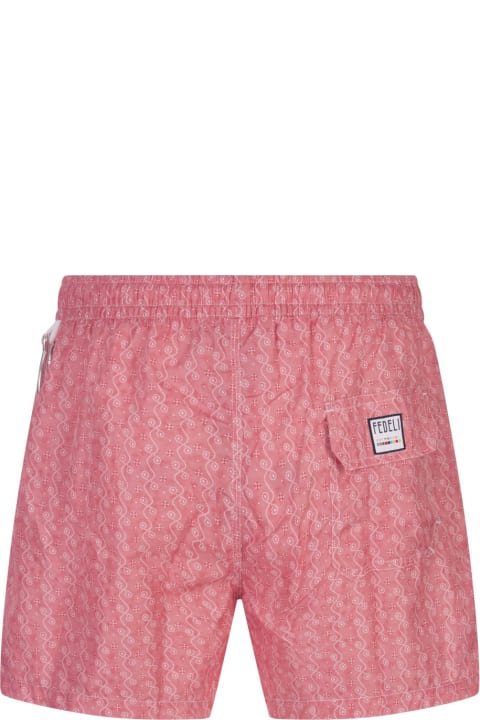 Swimwear for Men Fedeli Red Swim Shorts With Micro Pattern