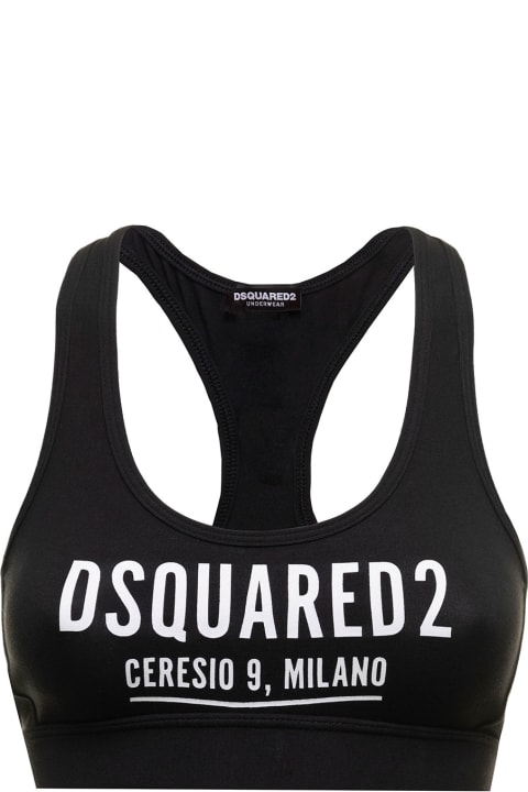 D-squaured2 Woman 's Black Stretch Cotton Top With Logo Print