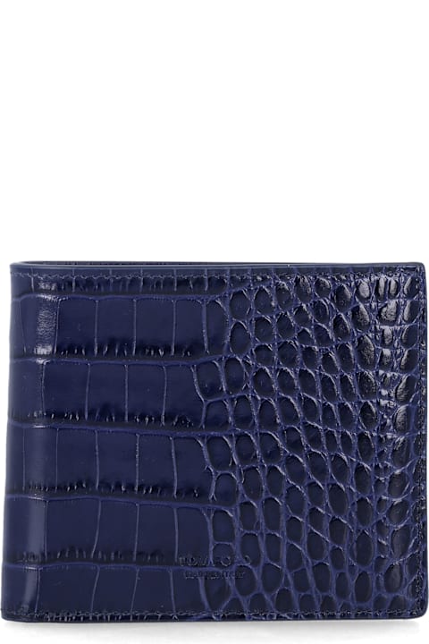 Homeware Tom Ford Tom Ford Blue Croc-effect Leather Bi-fold Wallet