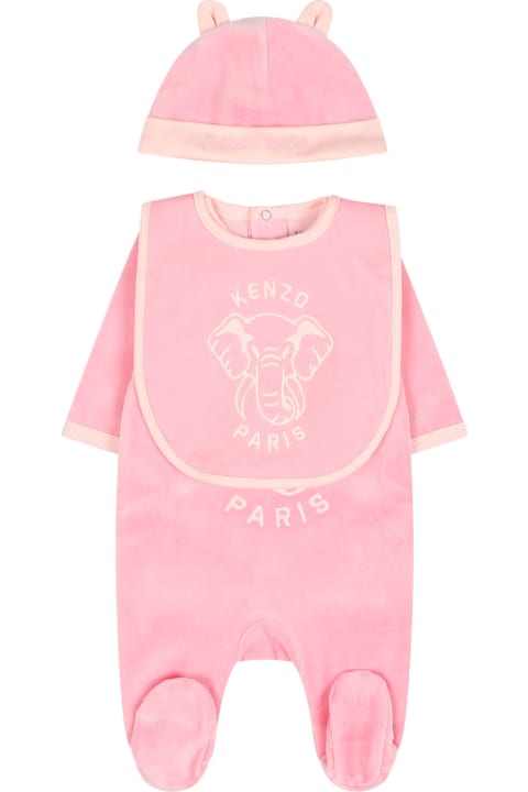 Bodysuits & Sets for Baby Girls Kenzo Kids Pink Set For Baby Girl With Print And Logo