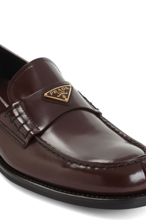 Prada for Kids Prada Prada Leather Loafers With Logo Plaque