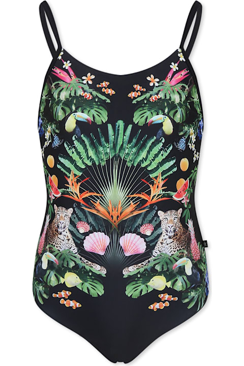 Homeware Molo Black Swimsuitfor Girl With Leopard Print