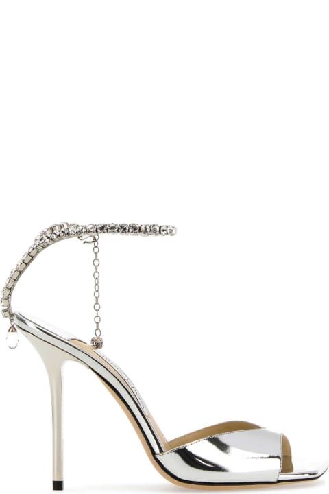 Shoes Sale for Women Jimmy Choo Silver Leather Saeda 100 Sandals