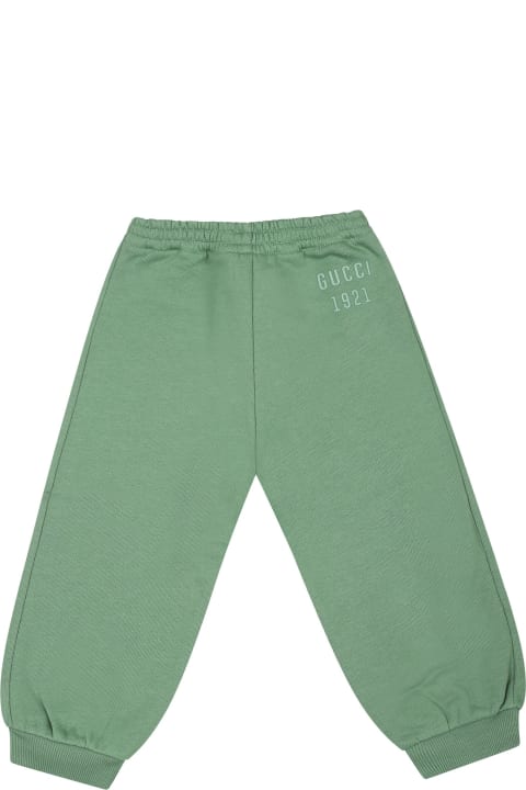 Bottoms for Baby Girls Gucci Green Trousers For Babykids With Logo Gucci 1921