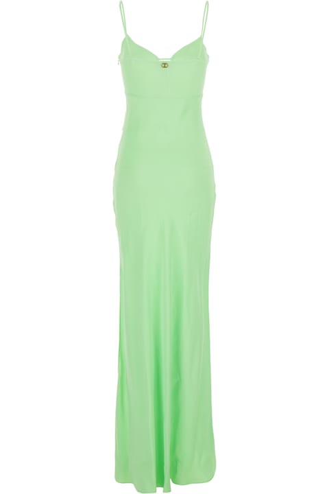 Homeware TwinSet Green Long Dress With Thin Shoulder Straps And Metallic Logo Plaque On The Back In Tech Fabric Woman