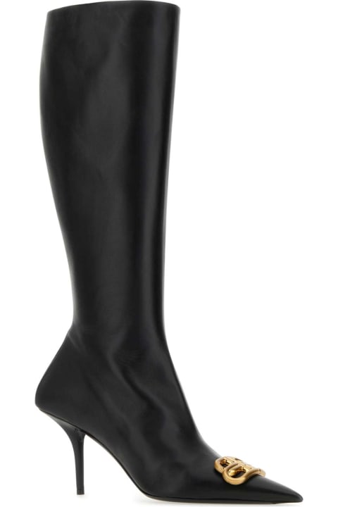 Fashion for Men Balenciaga Black Nappa Leather Squared Knife Bb Boots
