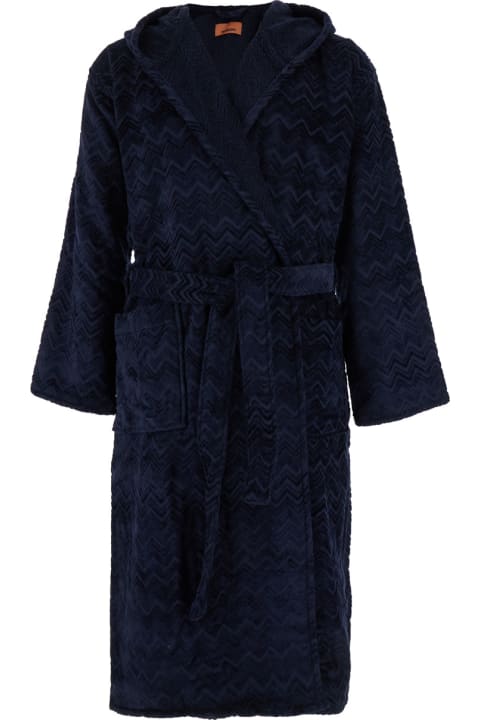 Missoni Underwear & Nightwear for Women Missoni Blue Bathrobe With Zig Zag Motif In Cotton