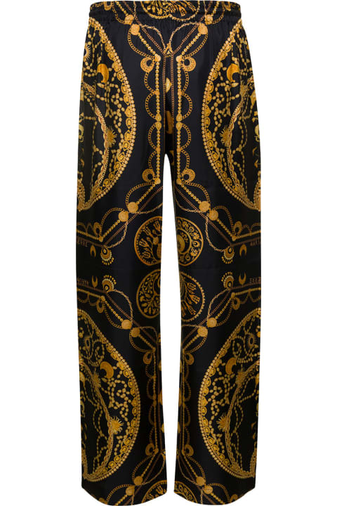 Marine Serre Pants for Men Marine Serre Black Loose Pants With All-over Graphic Print In Silk Man