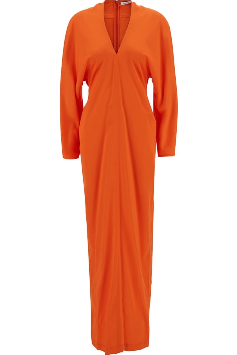 Ferragamo for Women Ferragamo Long Orange Dress With Kimono Sleeves In Stretch Viscose Woman