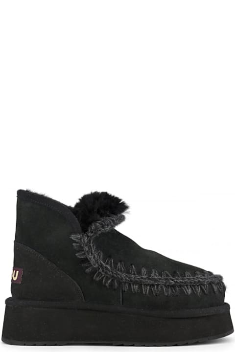 Mou أحذية لـ السيدات Mou Mini Eskimo Platform Boot In Black Suede